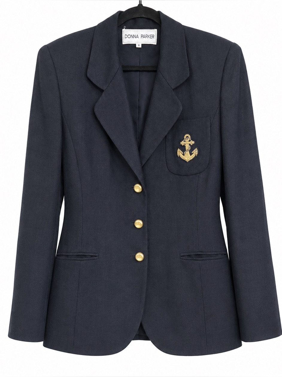 Black Vintage Nautical-Embroidered Blazer